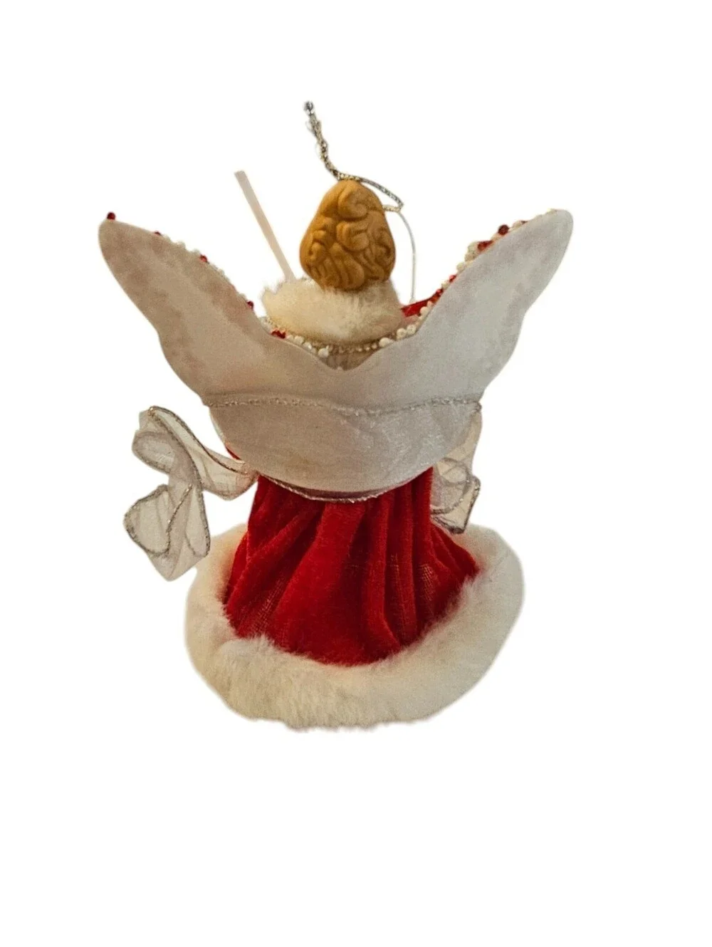 Vintage Christmas Tree Topper Angel Red White Accents Porcelain Kirkland